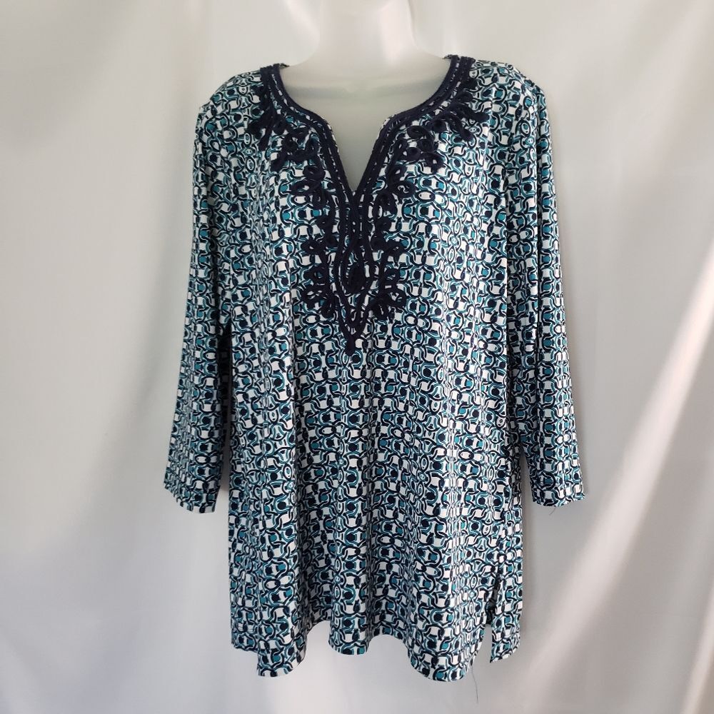 ‎Pappagallo Blue Pattern Embroidered Tunic